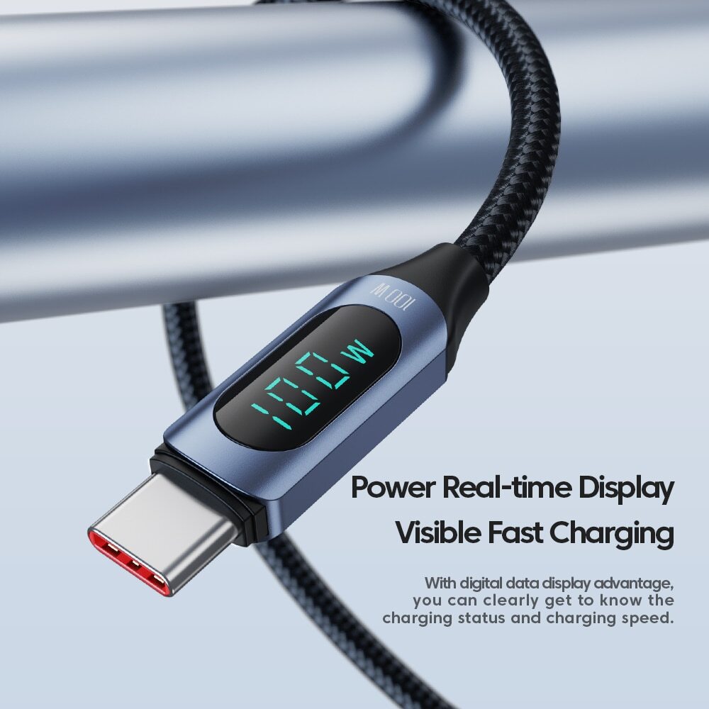USB Type C to Type C Charging Cable PD 100W Fast Charger Data Cord LED Display