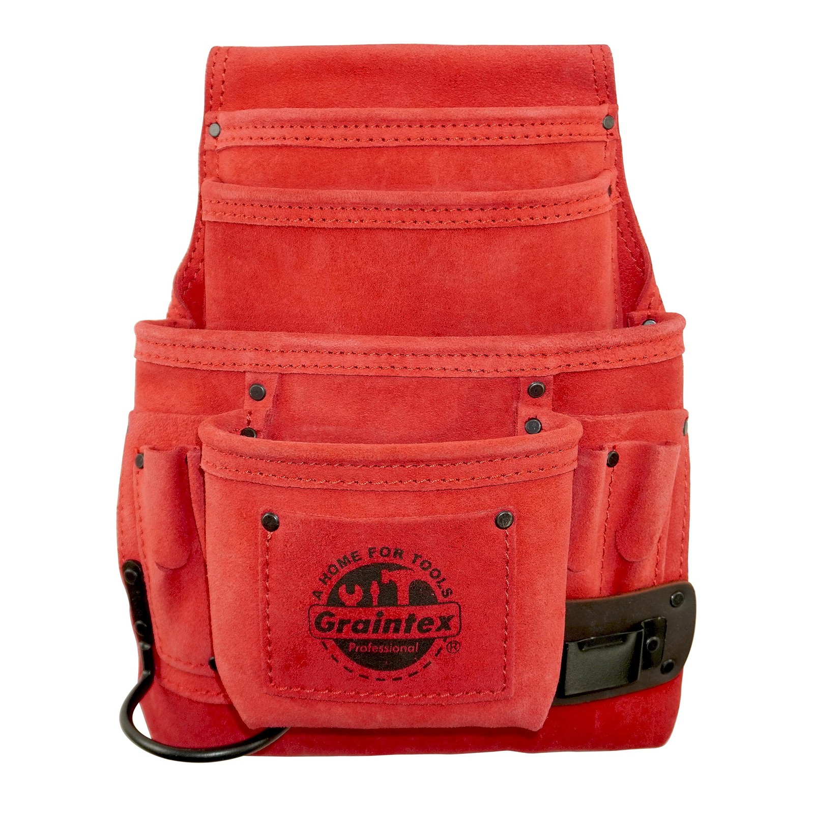 Graintex SS2594 10-Pocket Nail & Tool Pouch, Red Suede Leather for Tradesmen