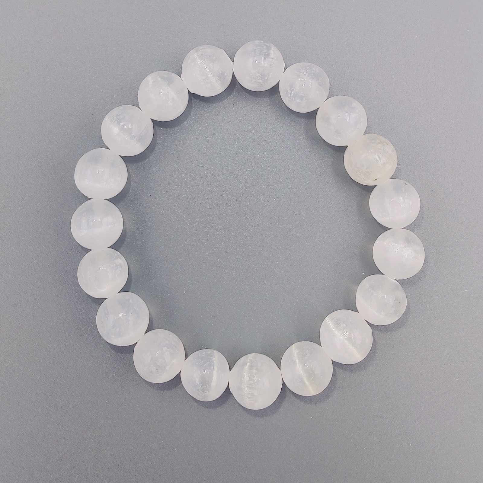 Natural White Cat's Eye 10mm Bead Bracelet - 7.5" Unisex Stretch Gemstone
