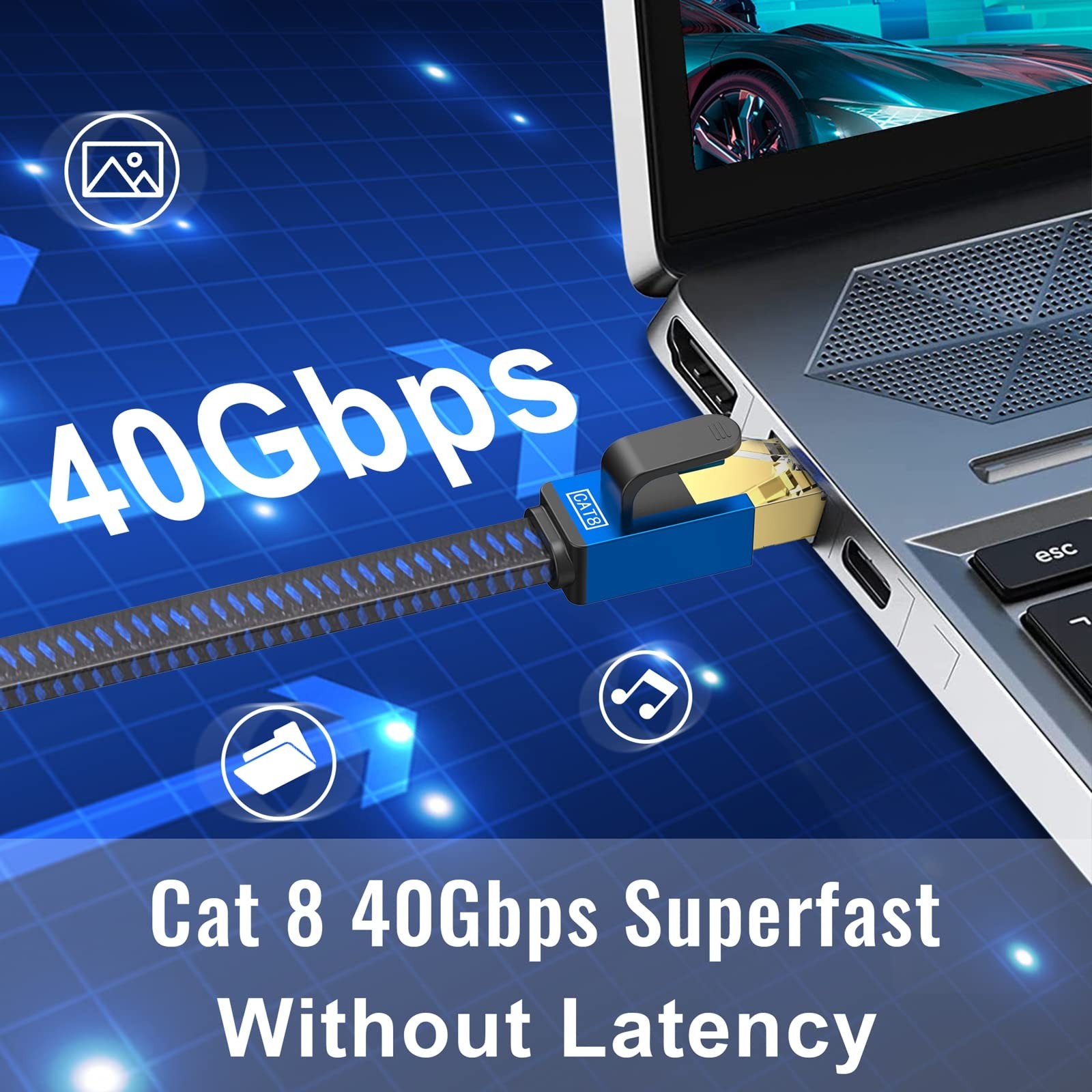 5FT Cat 8 Ethernet Cable High Speed Internet Nylon Braided Network Cable