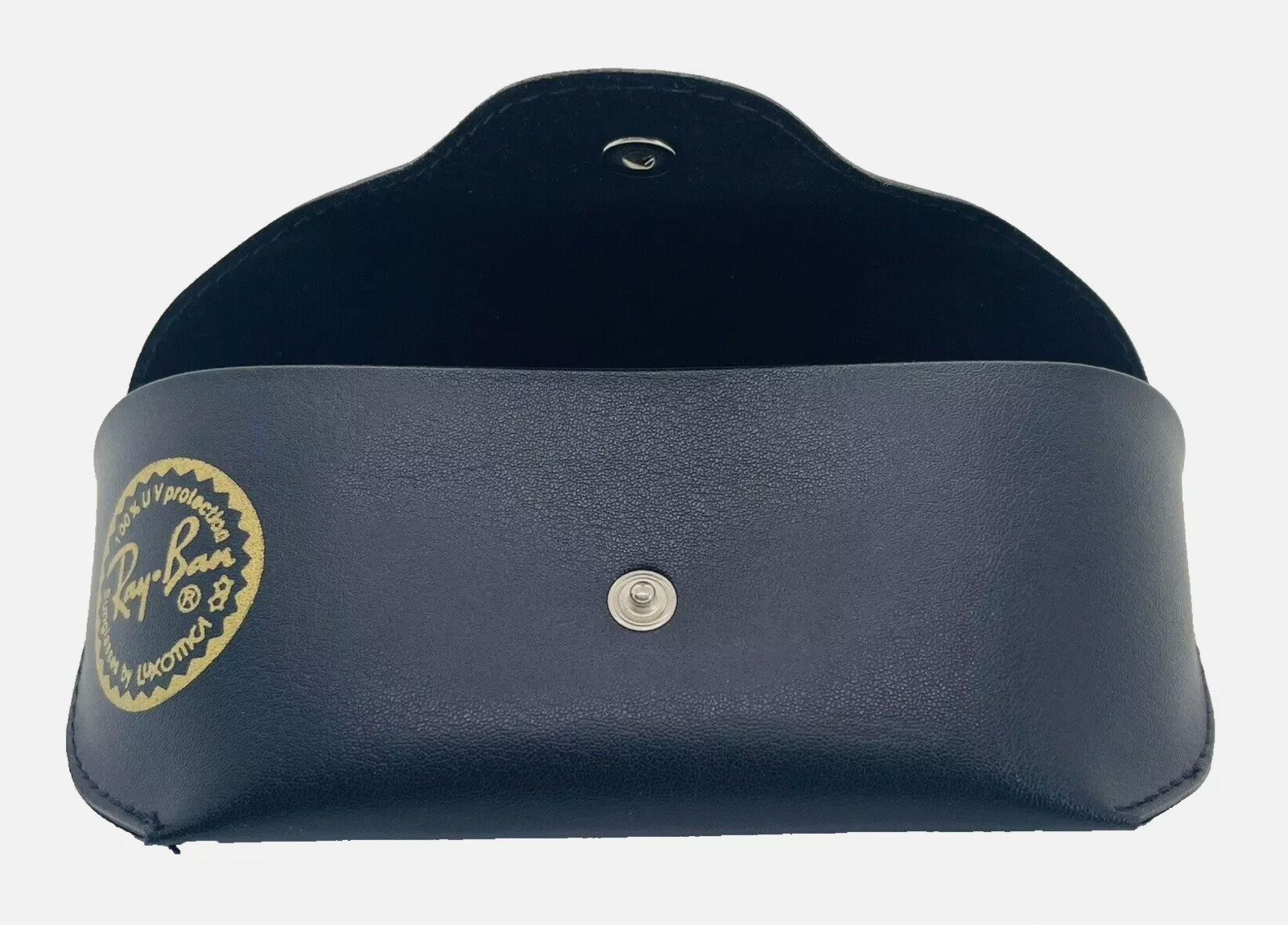 RAY BAN BLACK LEATHER EYEGLASSES SUNGLASSES CASE SNAP BUTTON AUTHENTIC NEW