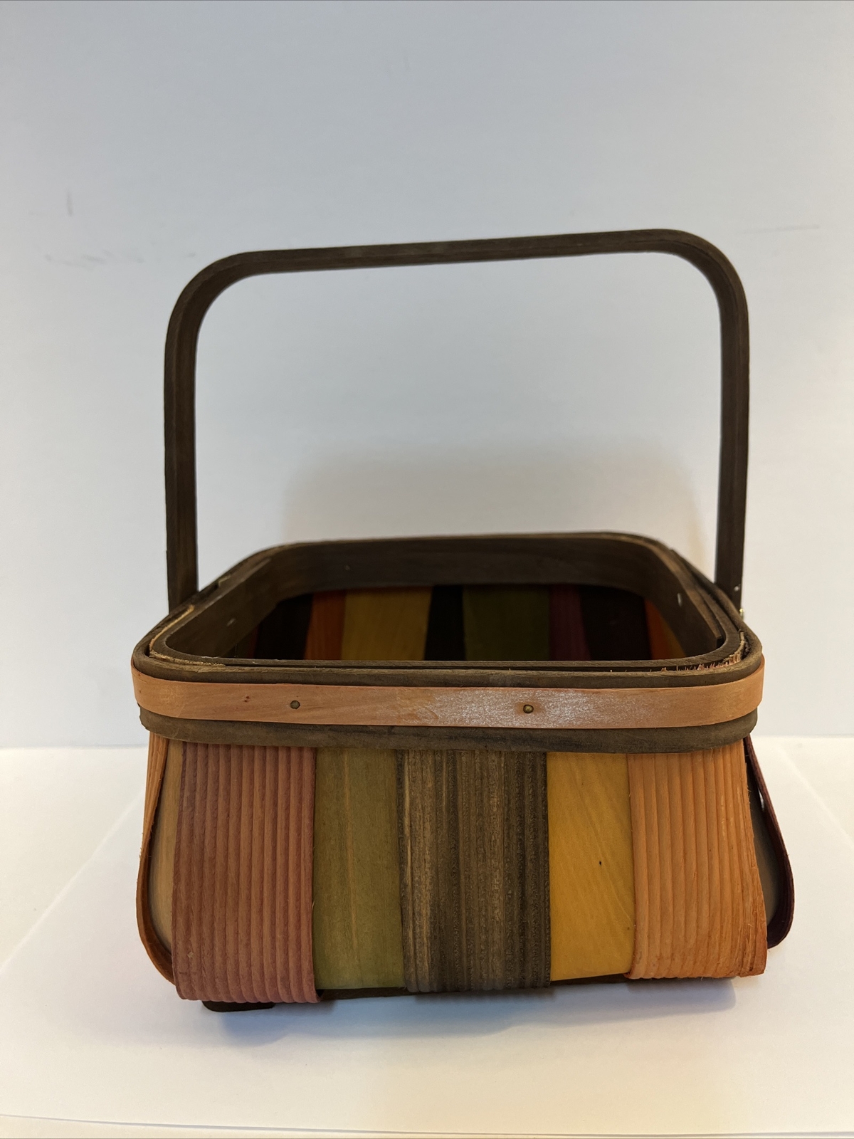 Multicolor Split Wood Square Basket With Handle
