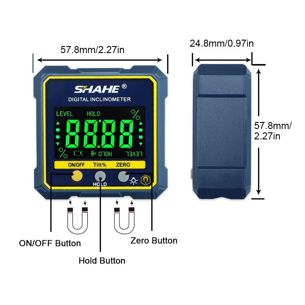 SHAHE Digital Angle Gauge Magnetic Protractor Inclinometer Level Angle Finder An