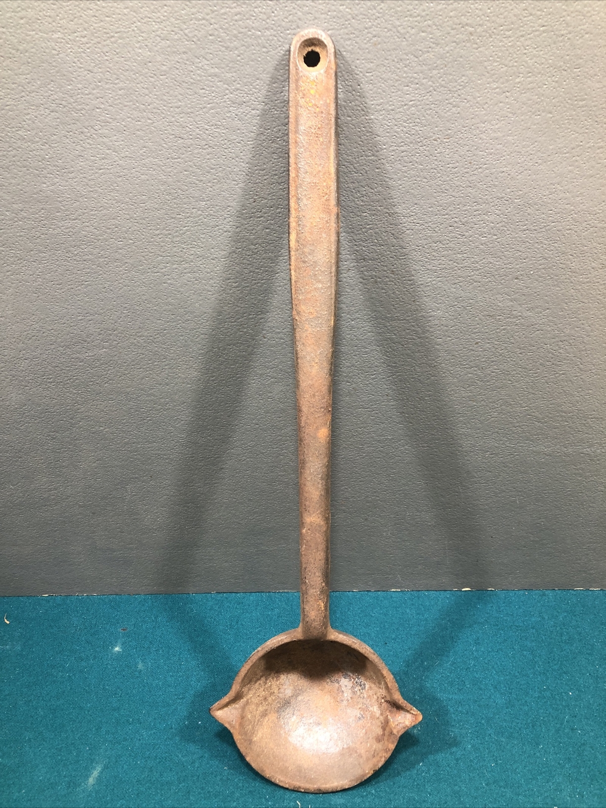 Vintage Herter’s 3L 15" Cast Iron Double Spout Smelting Ladle