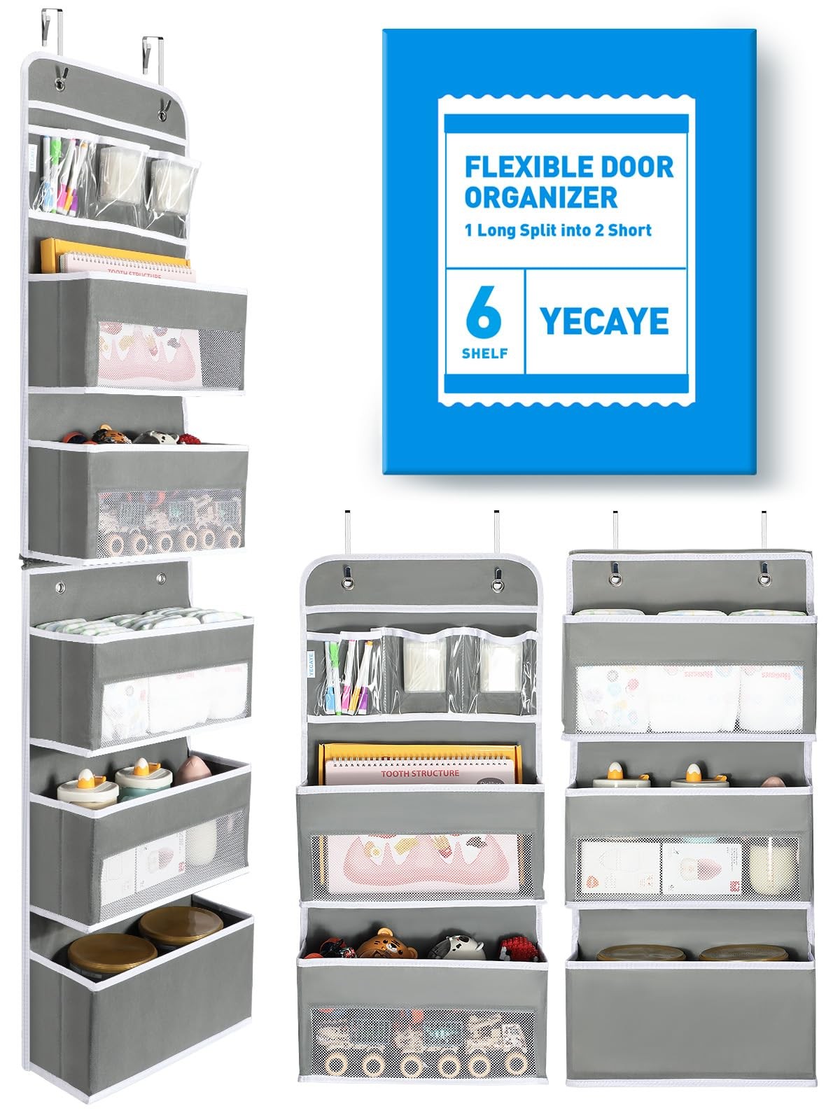Yecaye 6-Tier Over the Door Storage Organizer, Flexible 1 Split into 2 Swing-pro