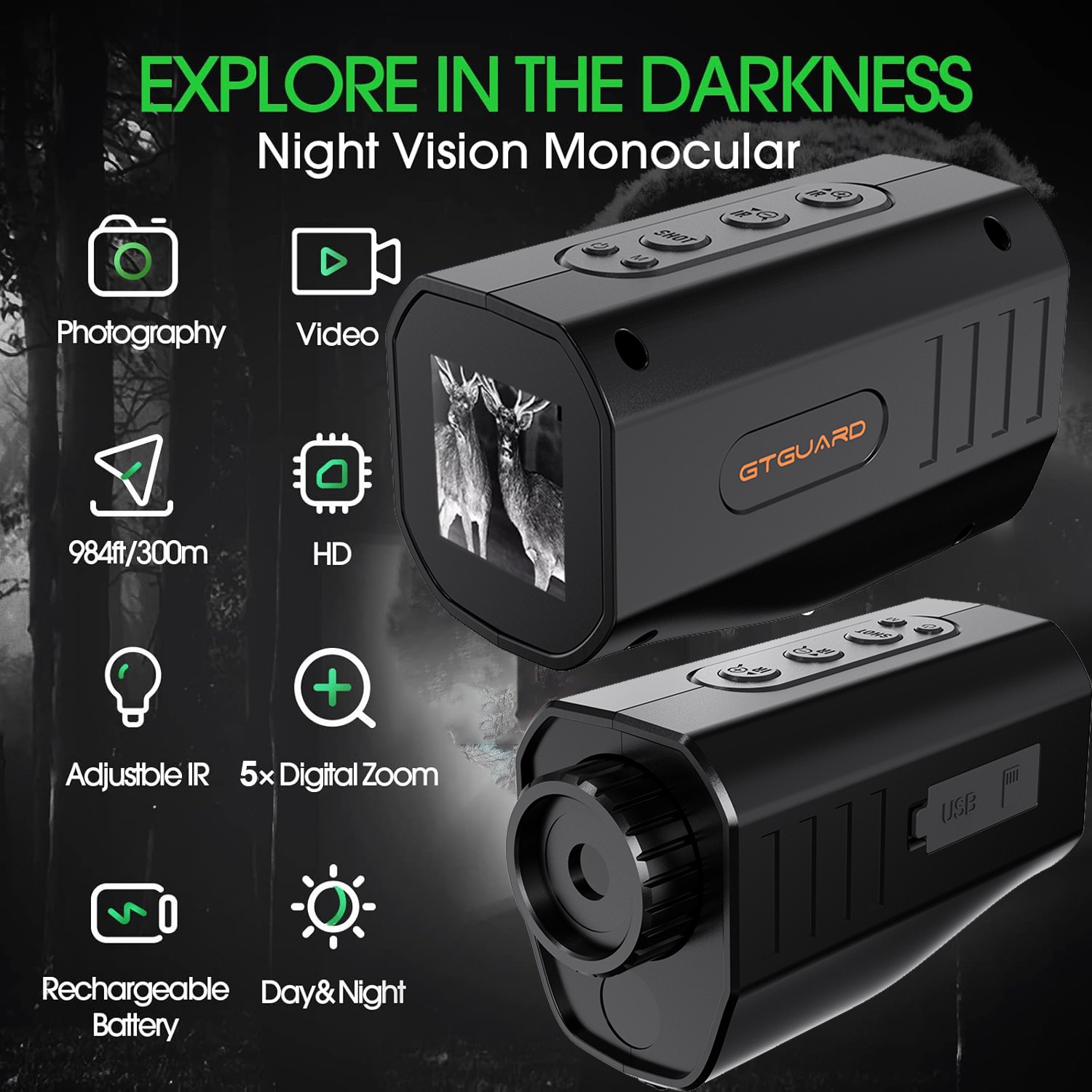 Night Vision Goggles 1080p Digital Night Vision Monocular Dark Travel Infrared