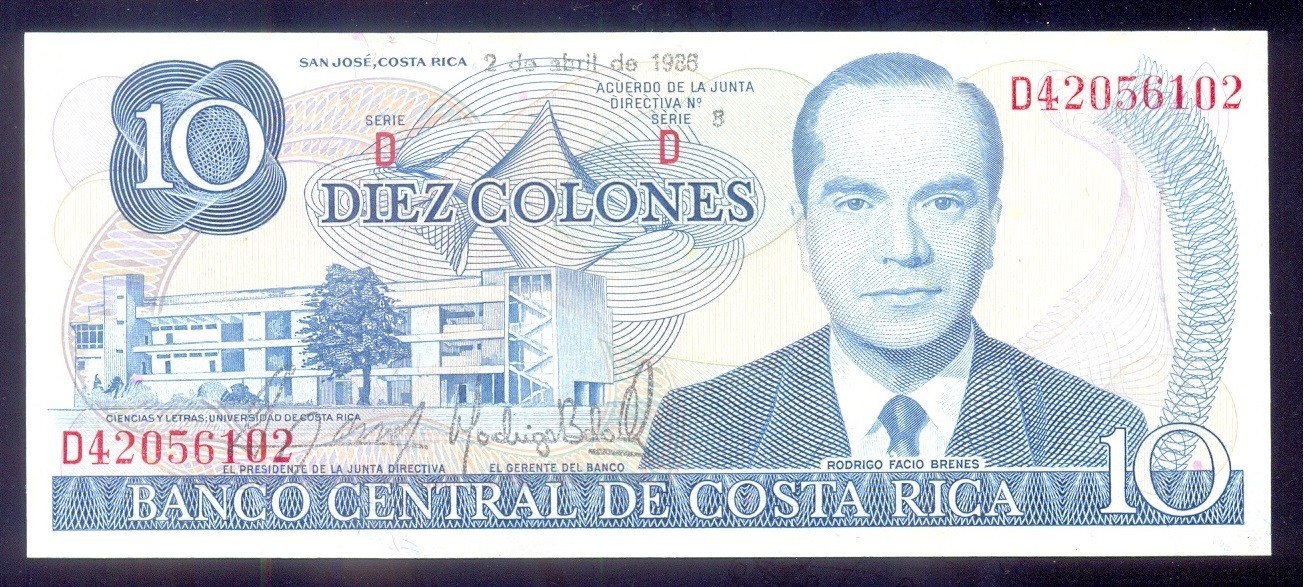 Costa Rica  10 Colones  1986  P237b  UNC