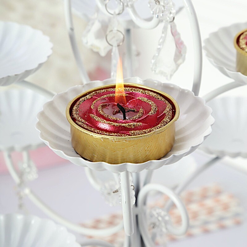 2 Red Gold Glitter Unscented Rose Tealight Candles Wedding Centerpieces Sale