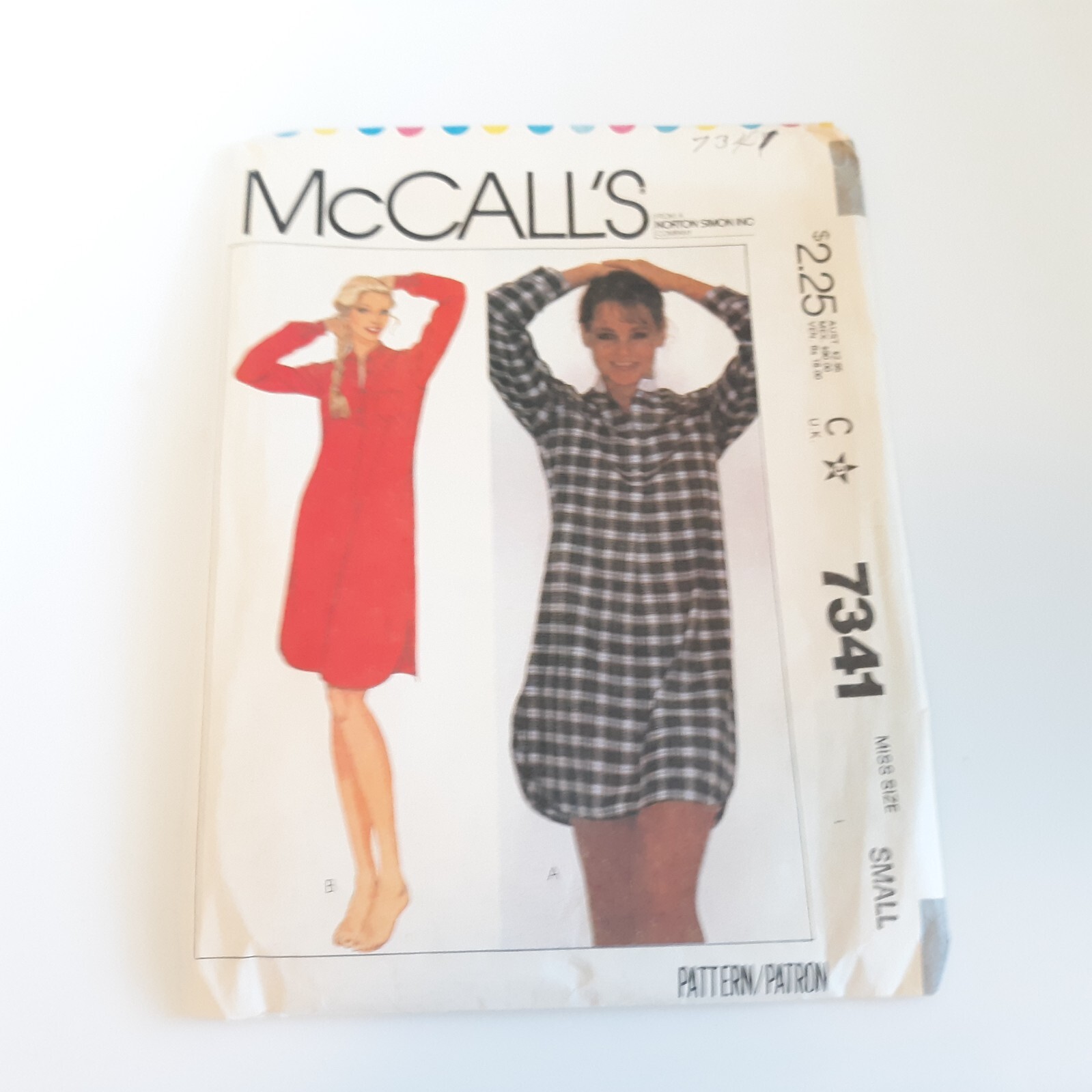 McCalls 7341 Misses Night Shirt Pattern Size Small Cut