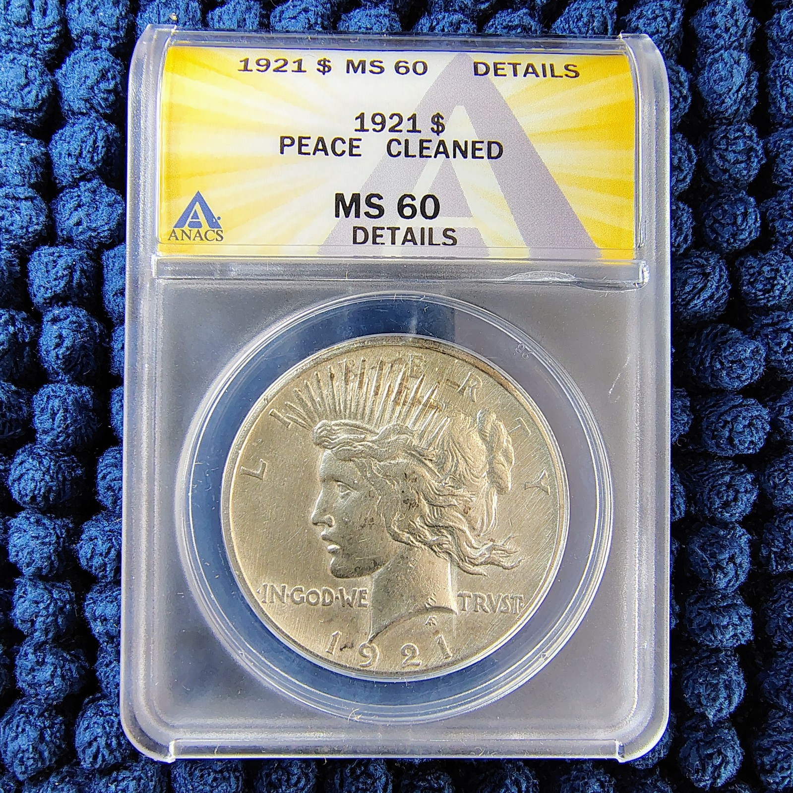 1921 - High Relief - Silver Peace Dollar -Philadelphia Mint- ANACS MS60 Details