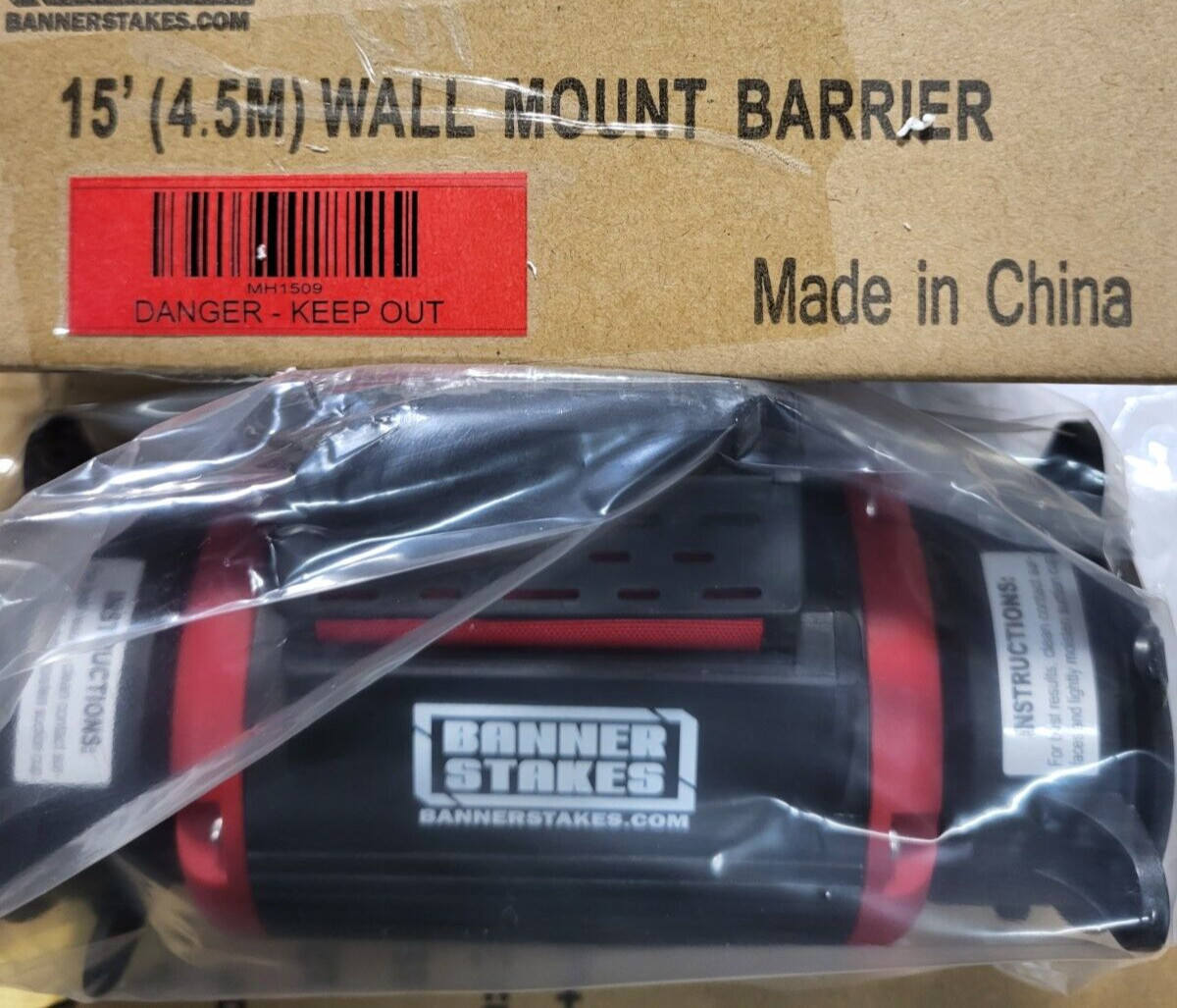 Lot of 4   15' Retractable Belt Barrier DANGER KEEP OUT Banner Wall Mount MH1509