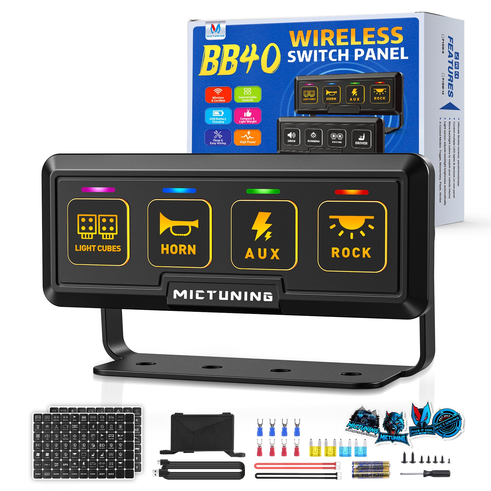 RGB 4 Gang Wireless LED Switch Panel 164FT Auxiliary ON-OFF Relay Circuit System