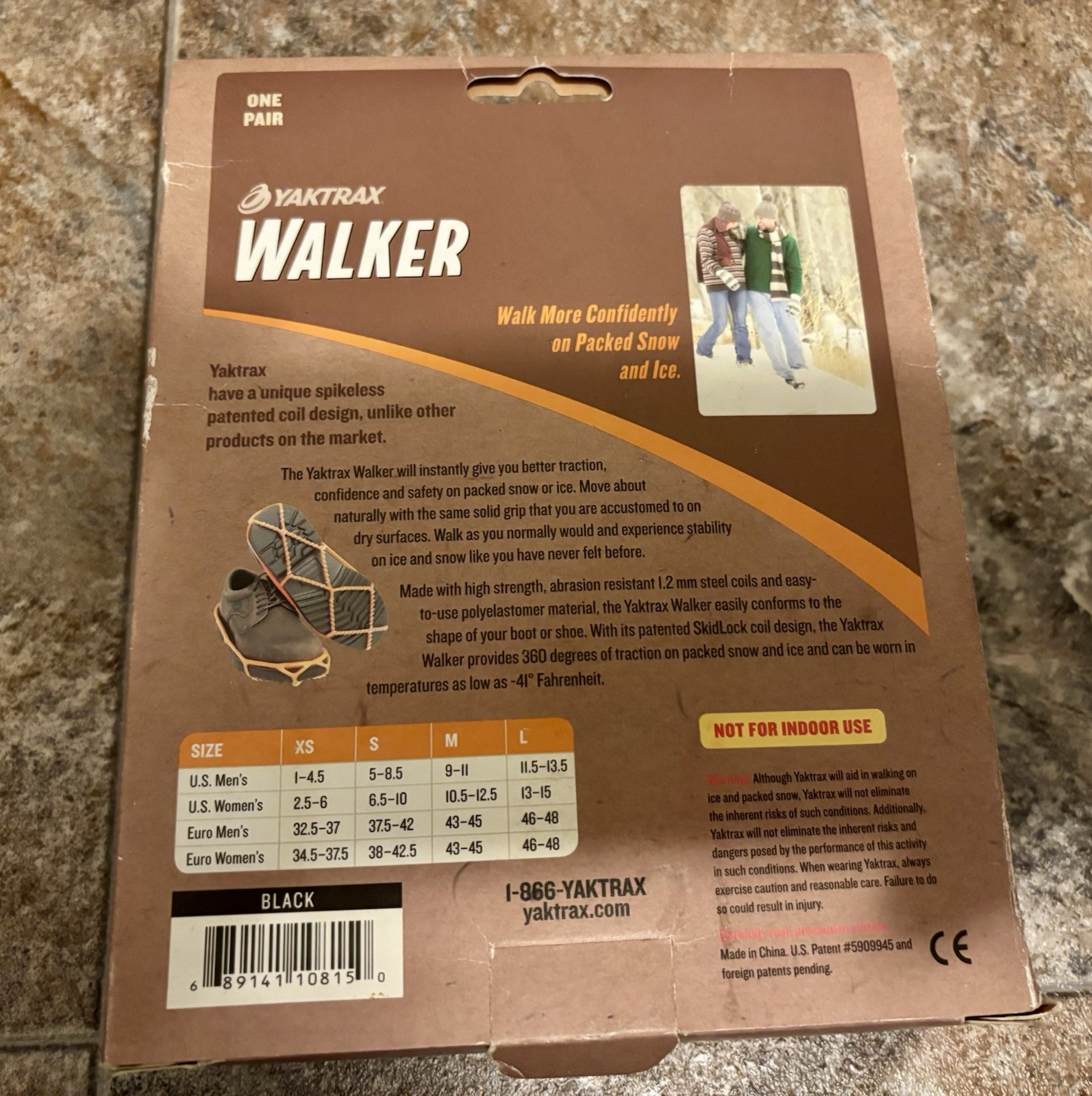 Yaktrax Walker Black Size Large Unisex New