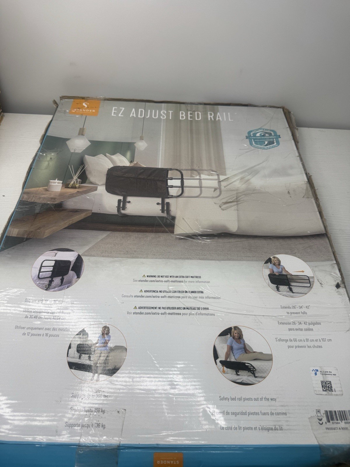Stander EZ Adjust Bed Rail for Elderly Adults, Home Bed Railing & Assist Handle