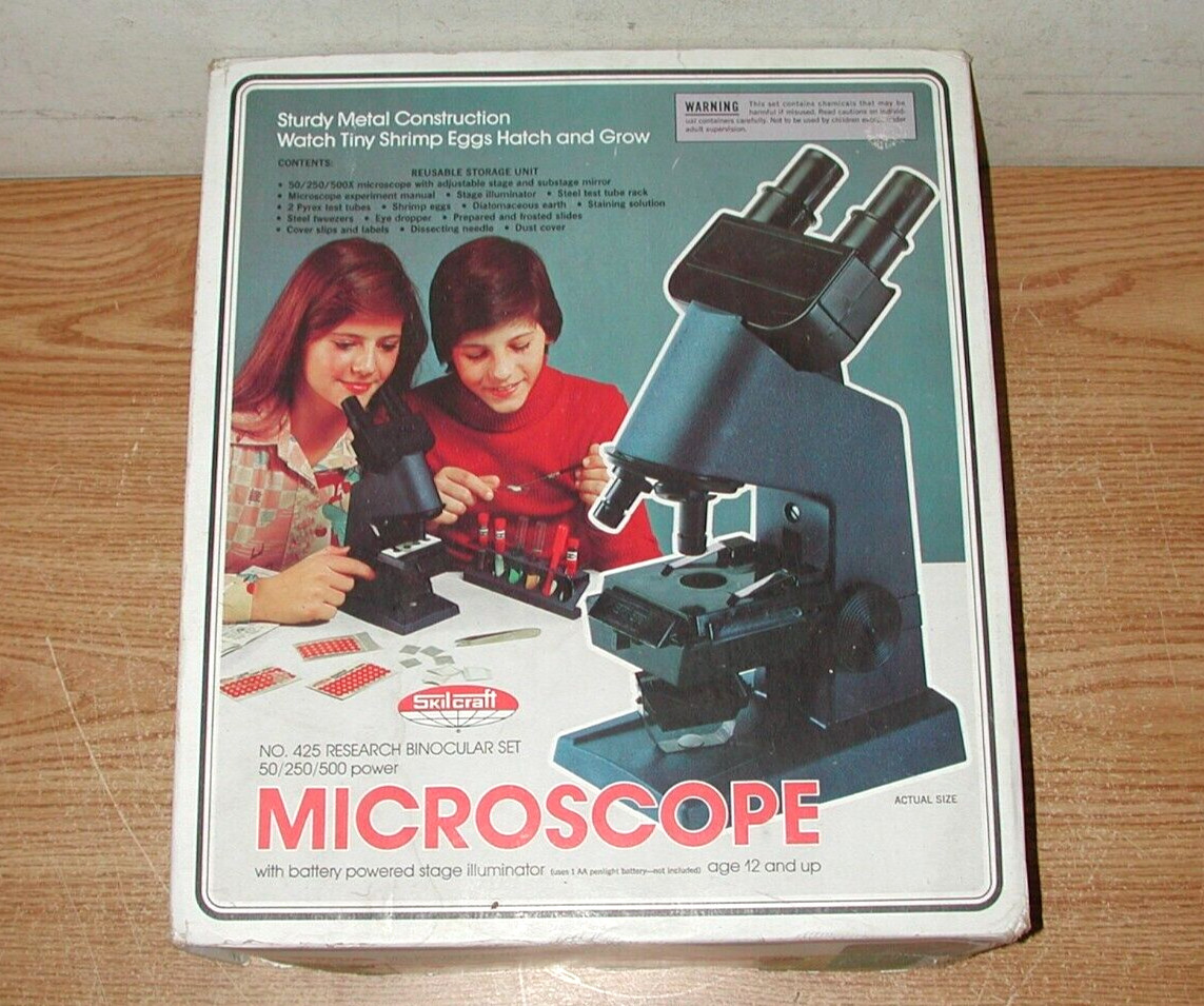 VINTAGE 1976 SKILCRAFT 50/250/500 POWER MICROSCOPE RESEARCH BINOCULAR SET 425