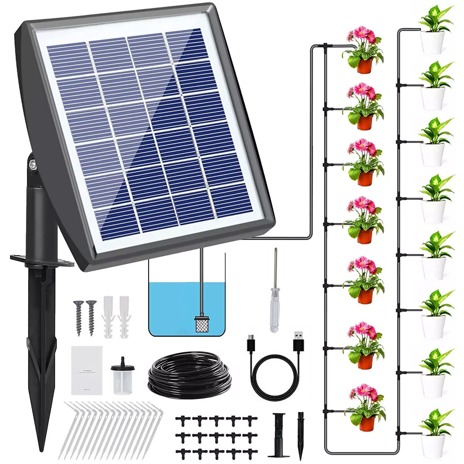 Solar Power Auto Self Watering System Drip Irrigation Plant Timing Watering US