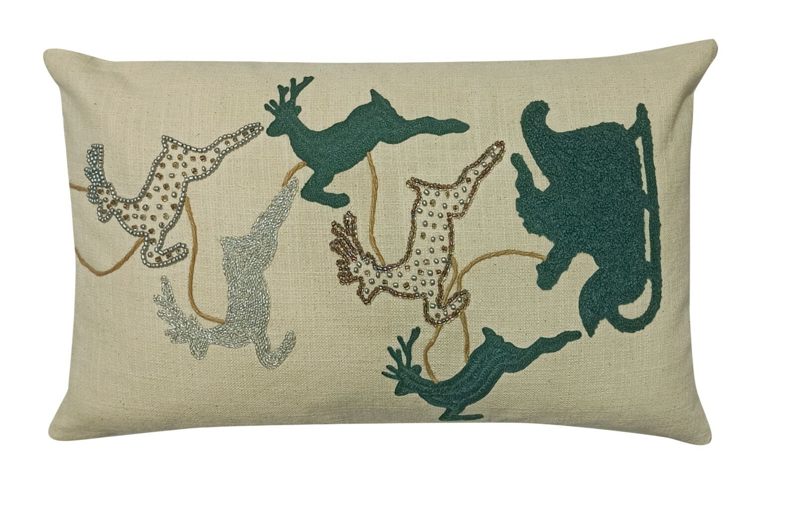 RAINDEER HAND GUIDED EMBROIDERED COTTON CUSHION COVER