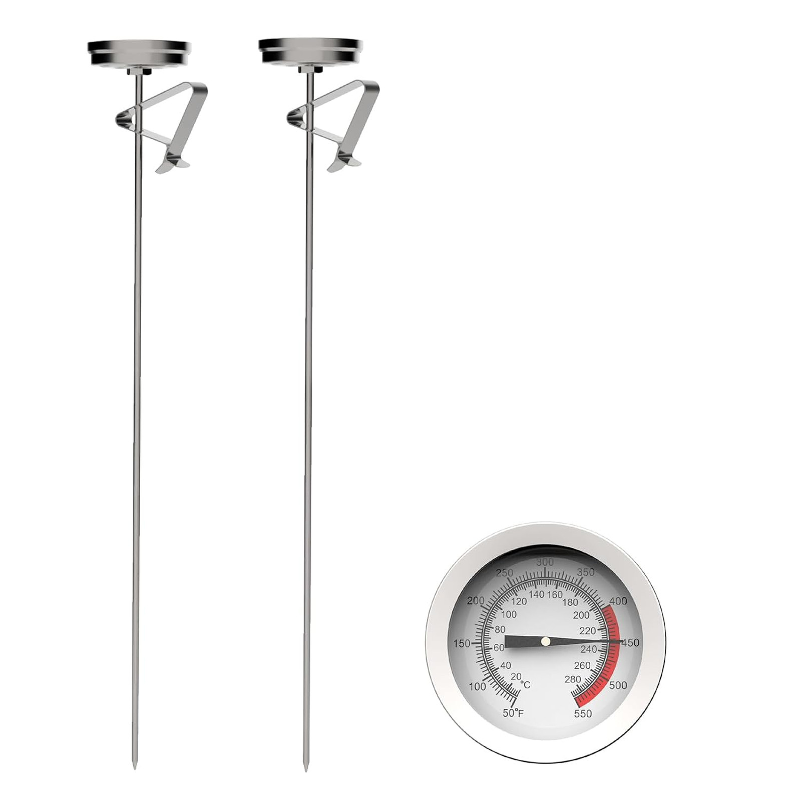 Candy Deep Fry Thermometer Stainless Steel 18/8 12 Inch Probe Pot Clip 50-550F