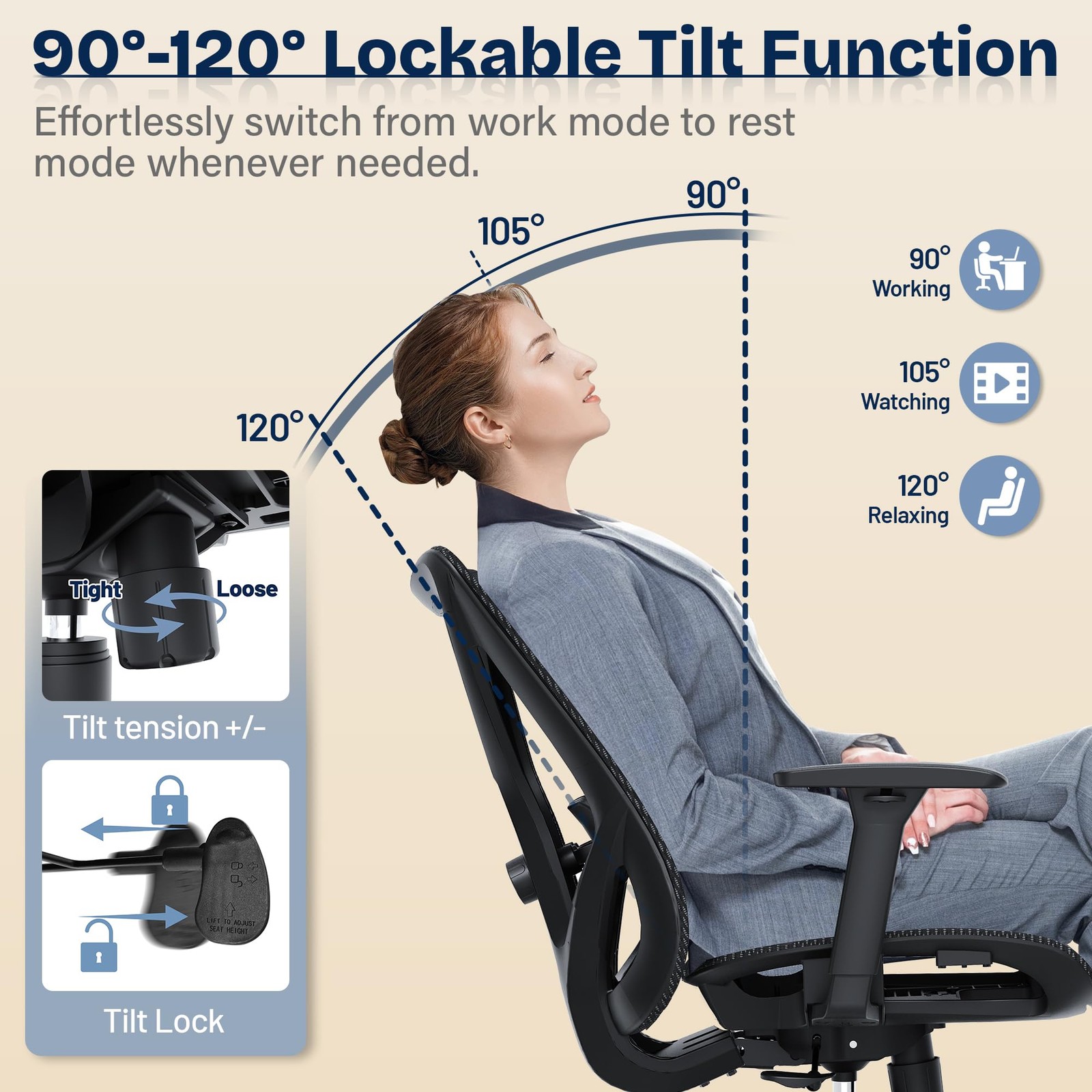 Ergonomic Office Chair, Mesh Computer Desk Chairs with Adjustable Lumbar Supp...