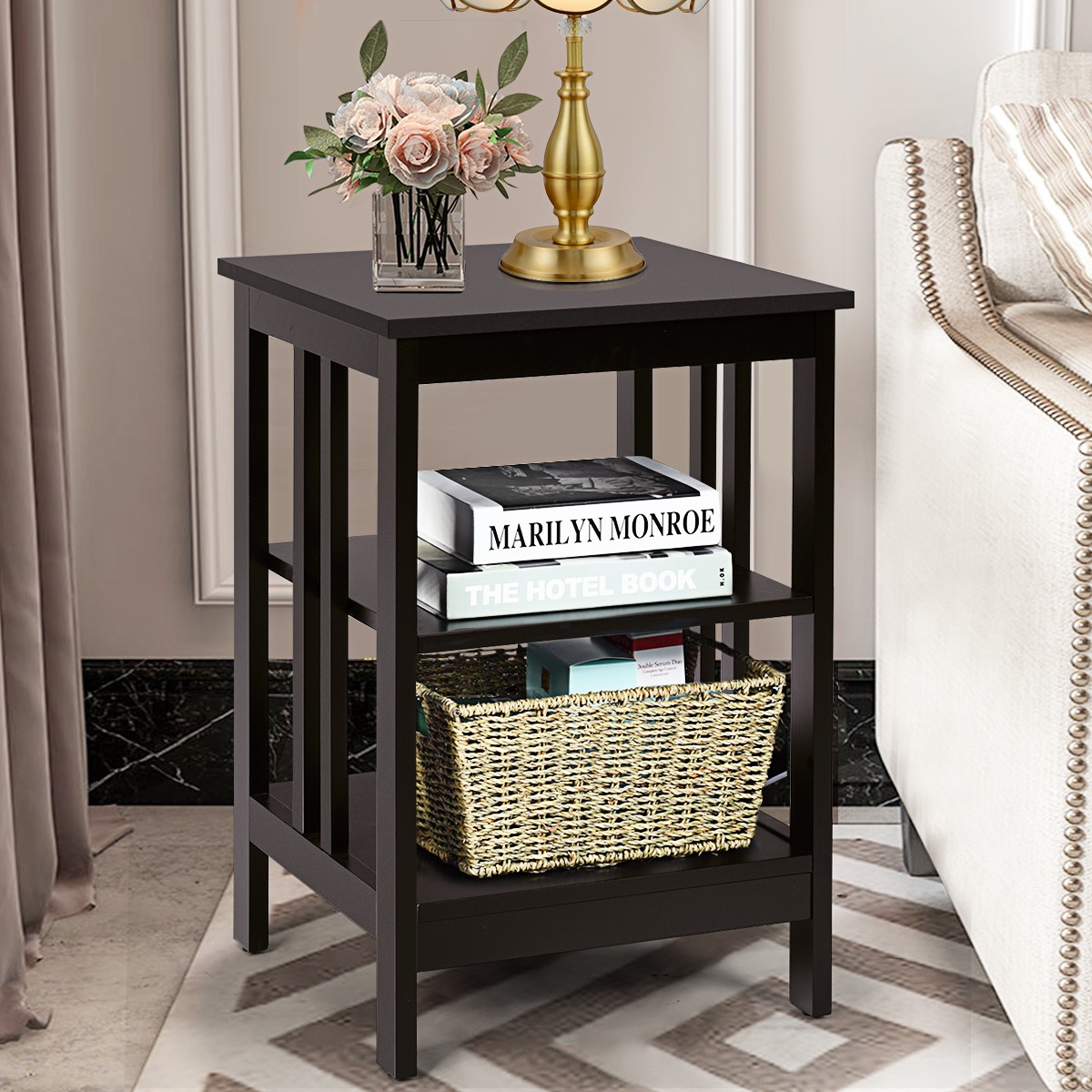 3-tier Side Table Nightstand Sofa End Table Storage Display Shelf Espresso