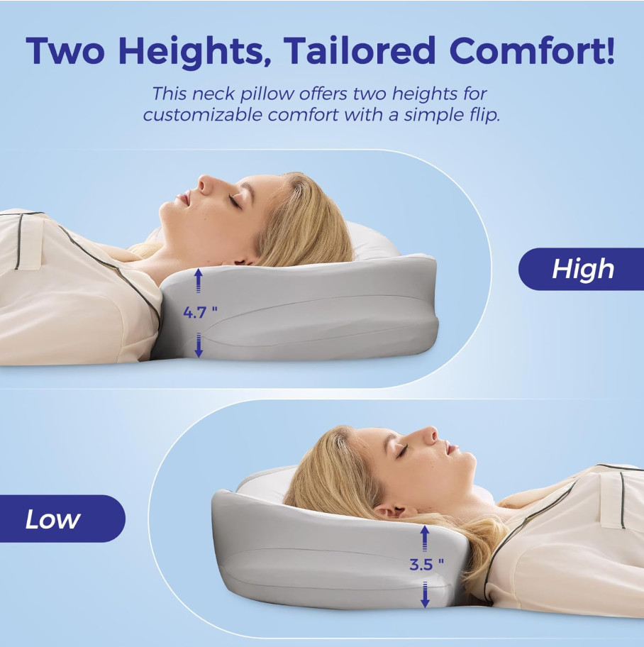 Cervical Neck Pillow Memory Foam Ergonomic Side Sleeper Cooling Cover
