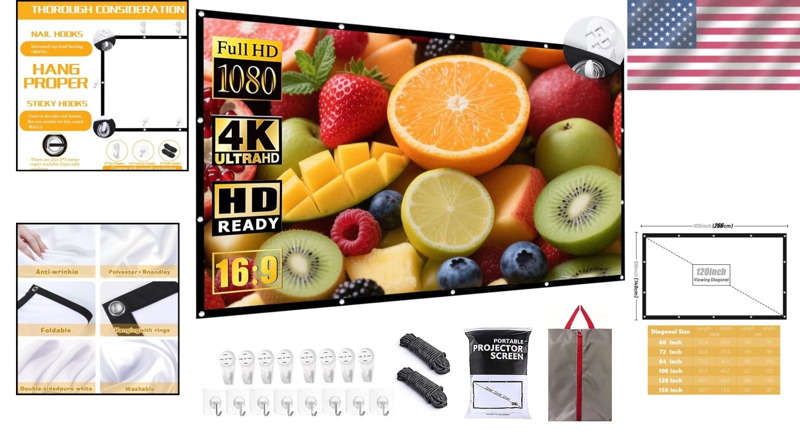 Wrinkle-Resistant Portable Projector Screen - Perfect for Indoor & Outdoor Use