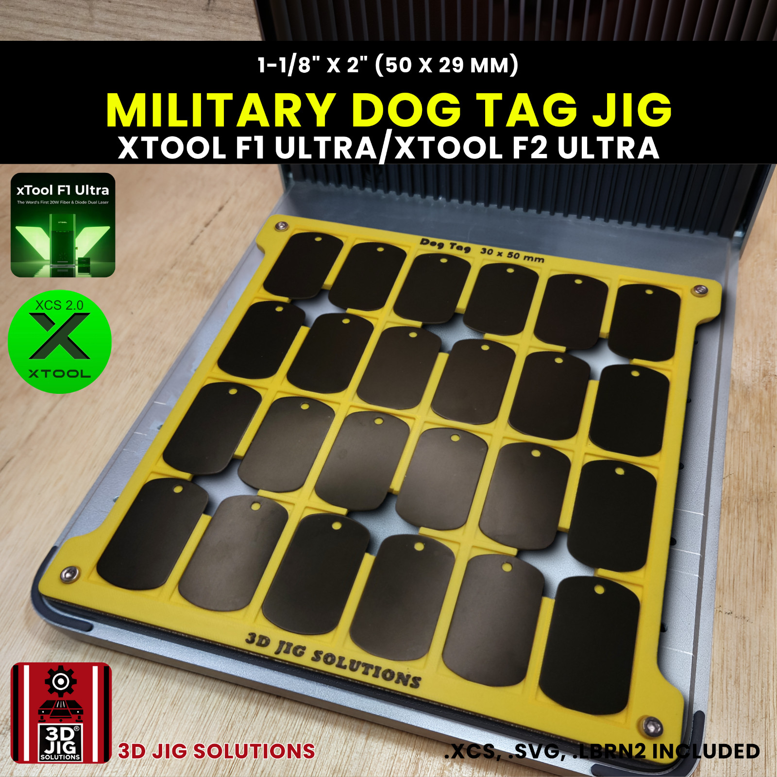 xTool F1 Ultra & F2 Ultra Military Dog Tag Jig | Laser Engraving Template