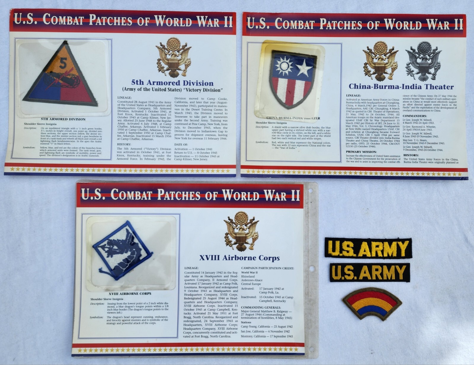 Vtg US Combat Patches WWII Army 18th Airborne Corps 5th Armor Tank China Burma