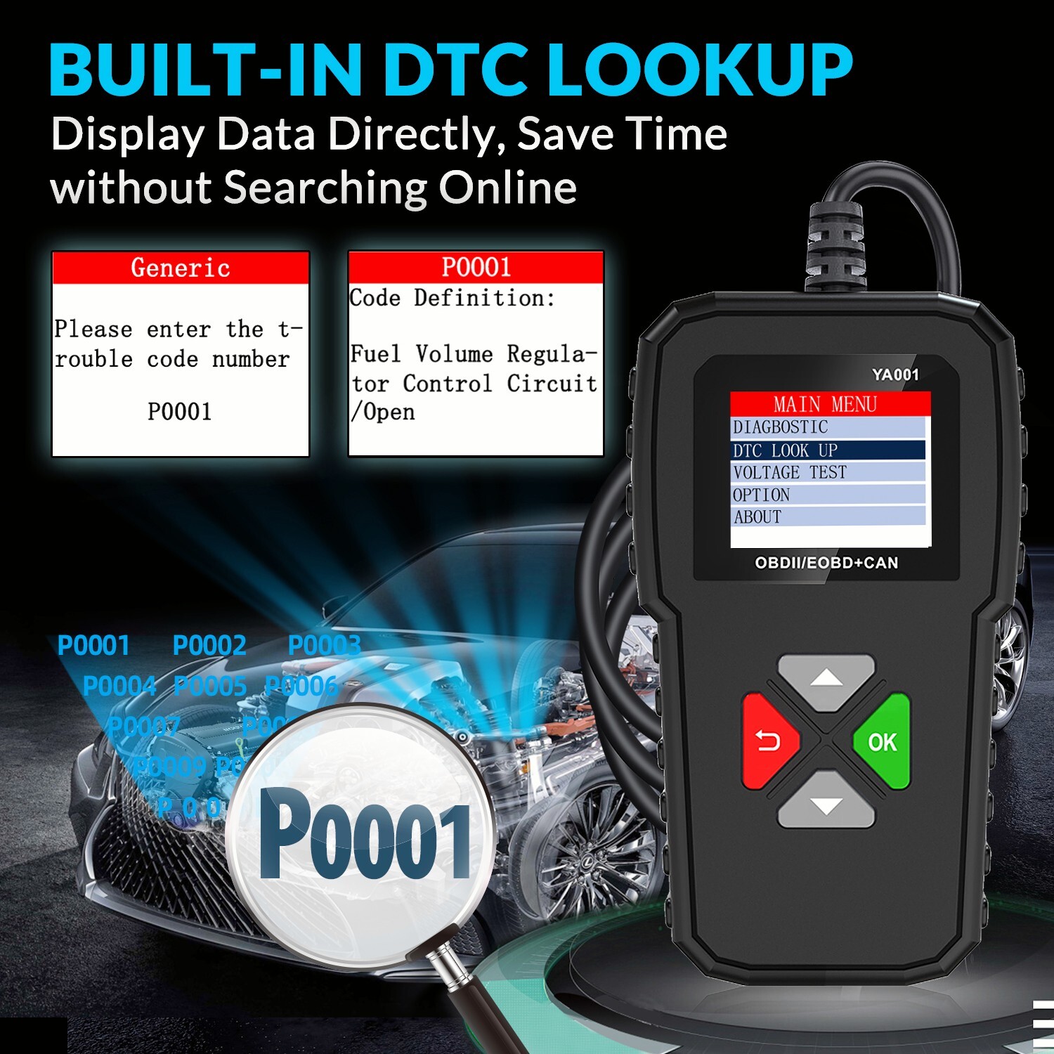 KINGBOLEN YA001 OBD2 Scanner Code Reader Clear Car Check Engine Diagnostic Tool