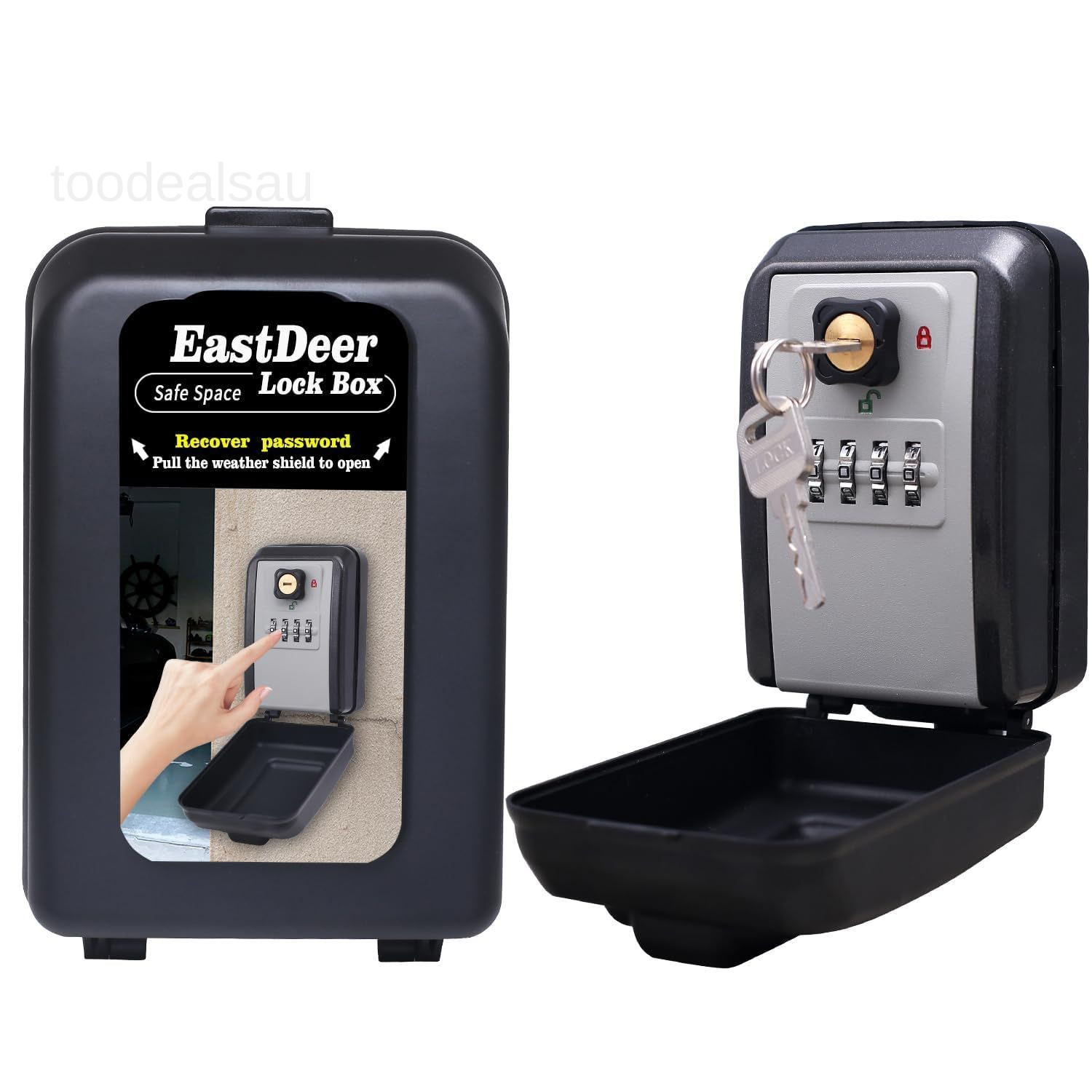 Wall Mount Key Lock Box Outdoor Key Lock Box with Resettable Combination Lock