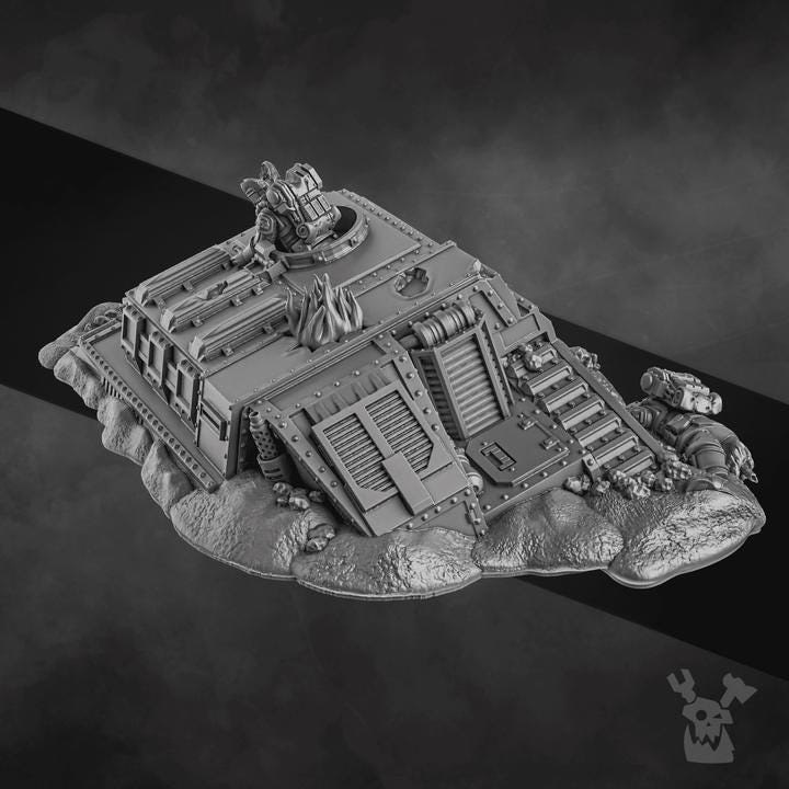 Wrecked Tank Terrain - Crashed Battlefield Scatter - Grimdark Sci-Fi Wargaming
