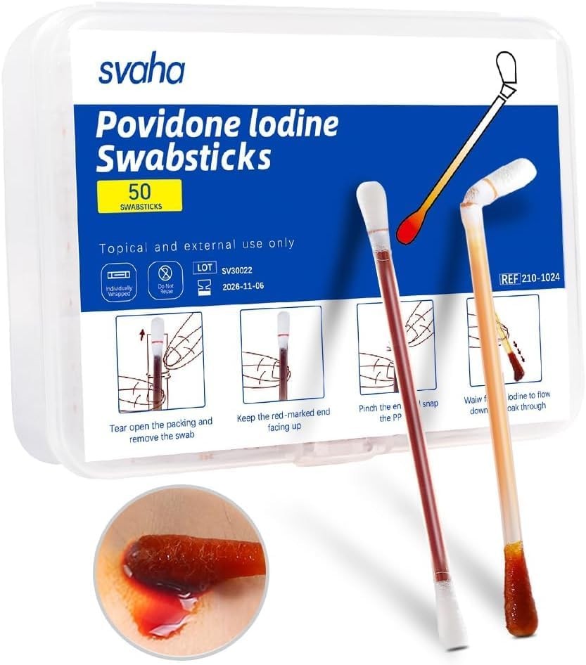 Iodine Swabs, 50 Count, Individually Wrapped with Snap-Release Solution, Skin