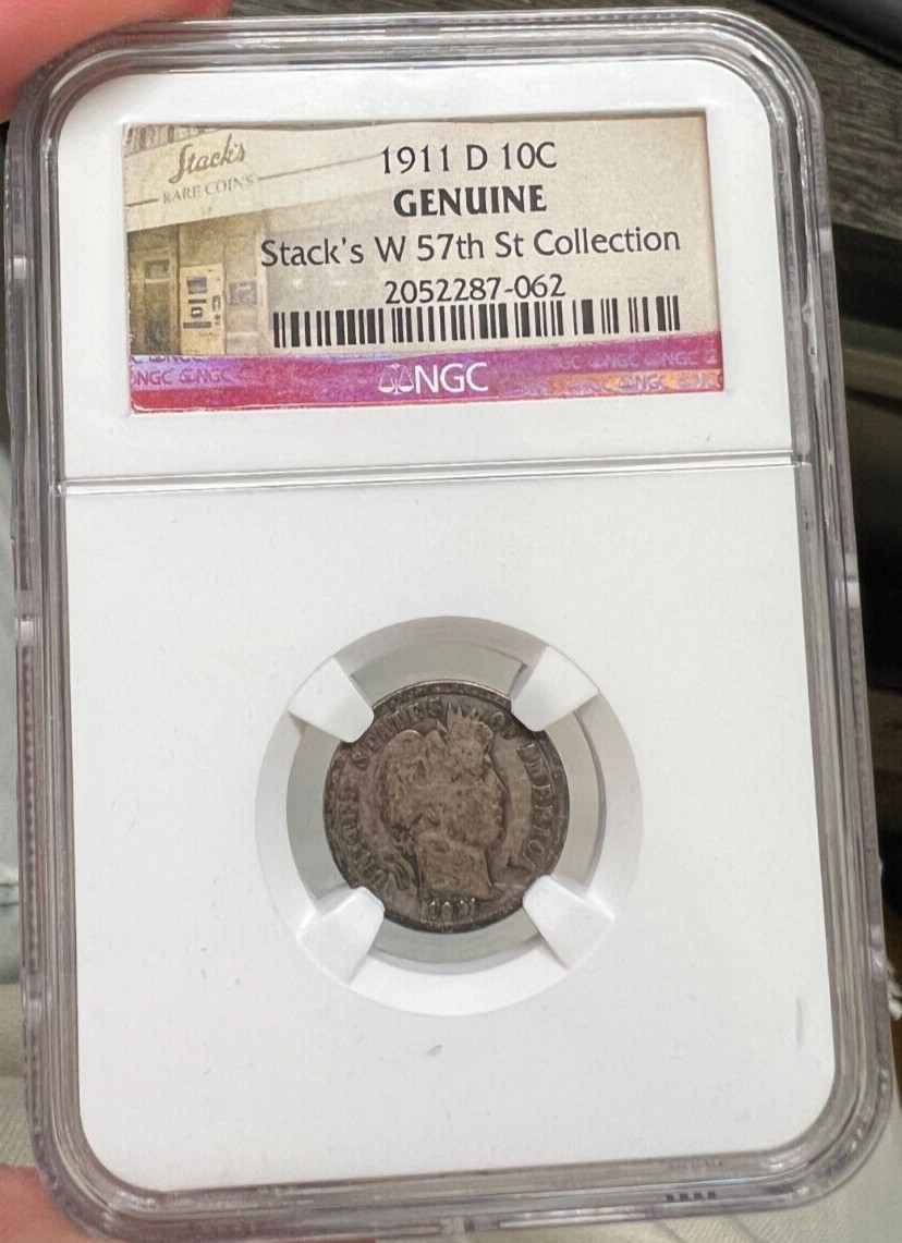 1911 D Barber Dime  NGC Stacks W 57th St Collection "Genuine Grade"