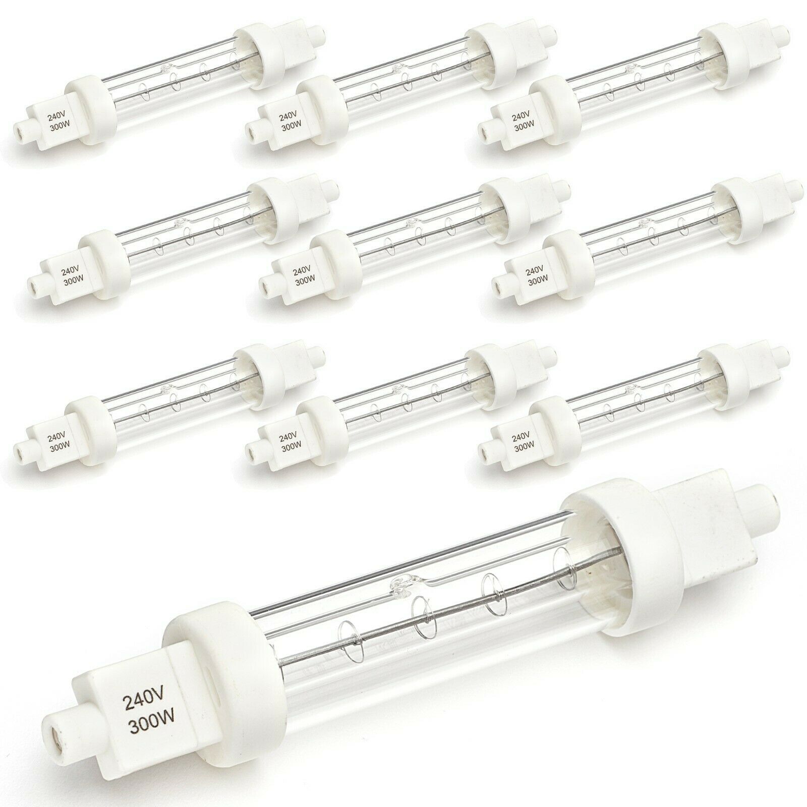 10 x JACKETED FOOD SAFE R7 300W PUSH FIT GANTRY HEAT LAMPS BULBS LIGHTS 120mm