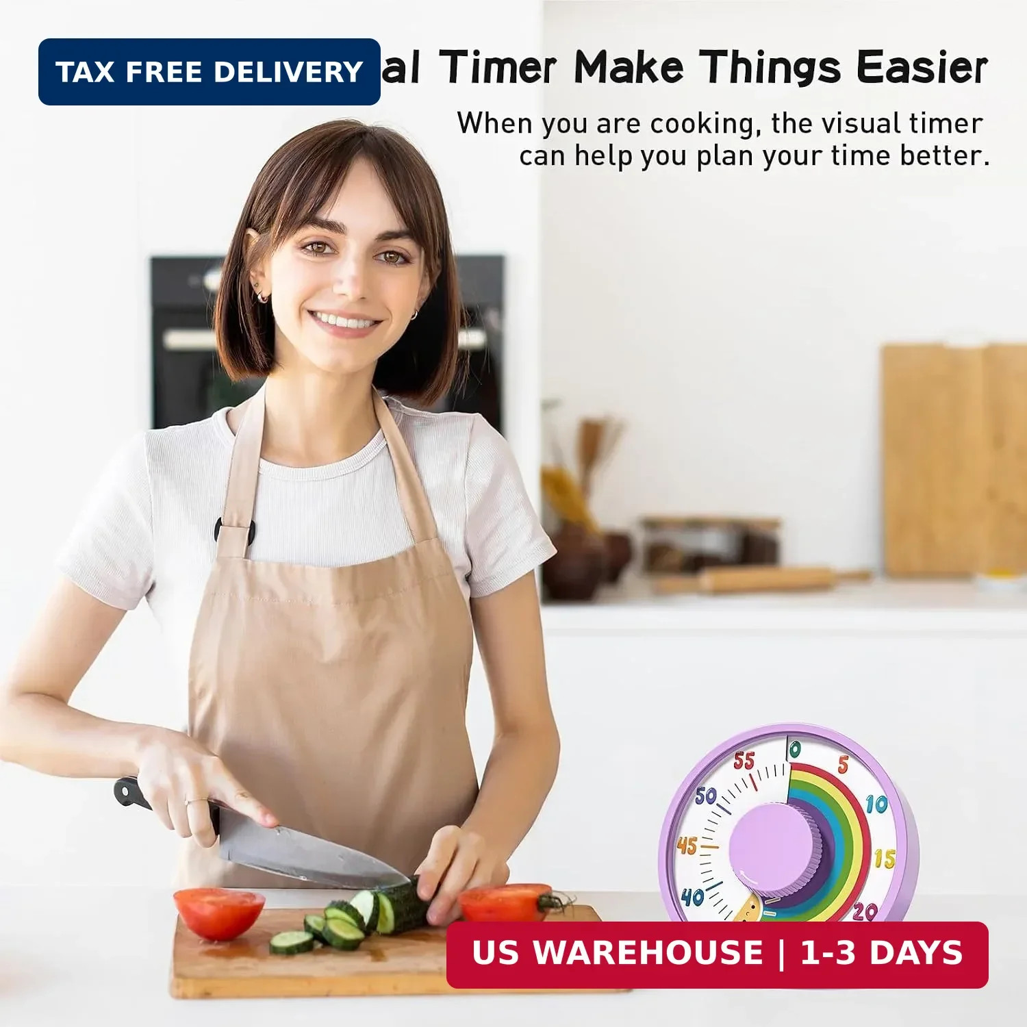 Secura 60-Minute Rainbow Visual Timer 6-Inch Mechanical Countdown Timers for Tea