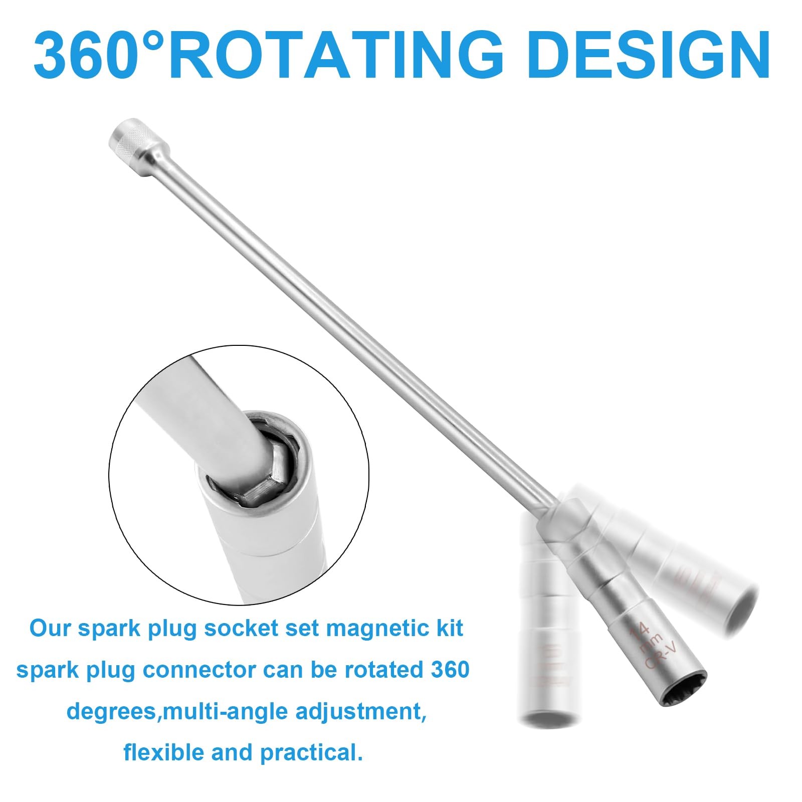 New 14MM Thin Wall Magnetic Swivel Spark Plug Socket 12-Point Removal Tool