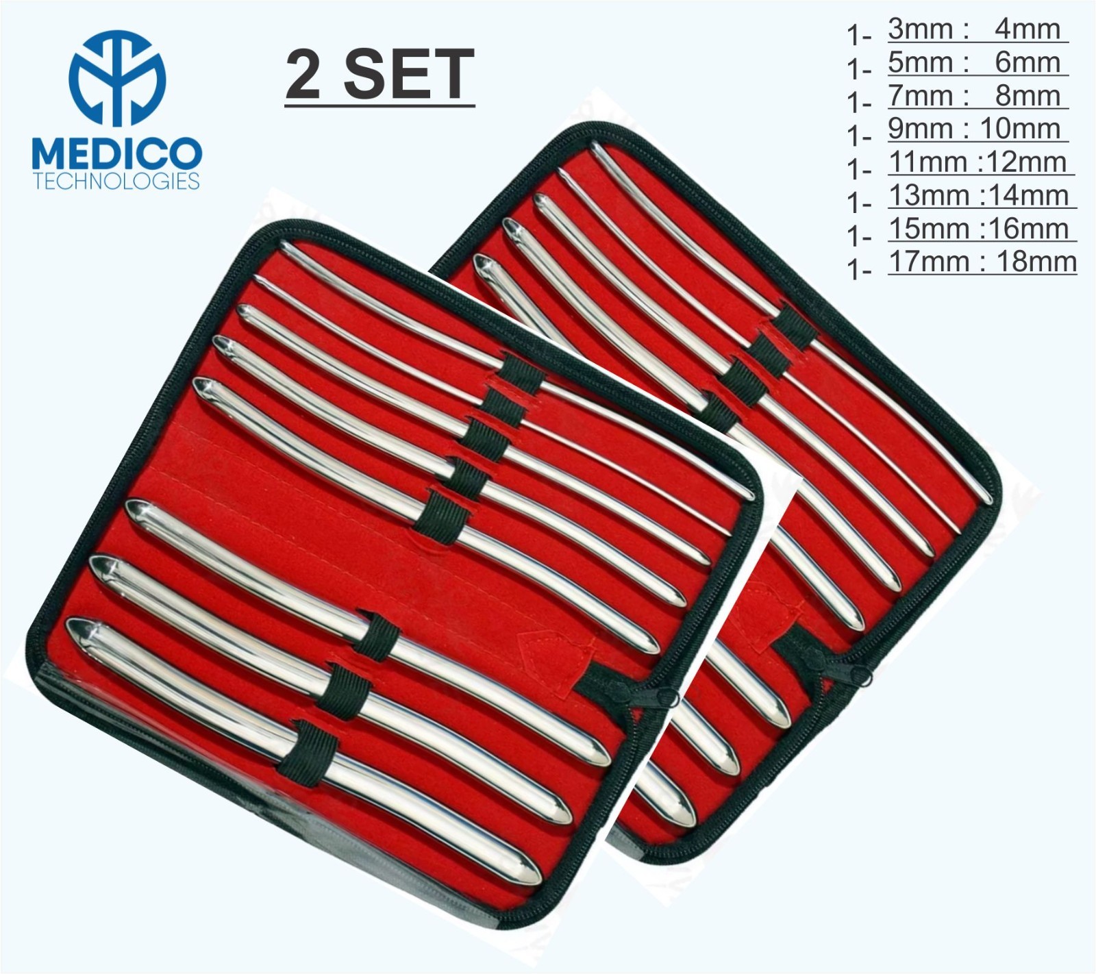 8+8 Pcs Hegar Dilator Sounds Kit, Double Ended OB/Gynecology German Grade(2 SET)