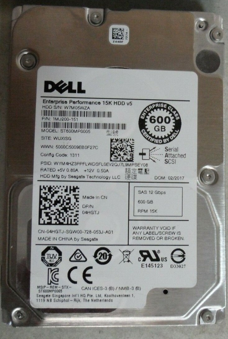 Dell Enterprise Performance 15K SAS 12Gbps 600GB HDD V5 ST600MP005 -04HGTJ