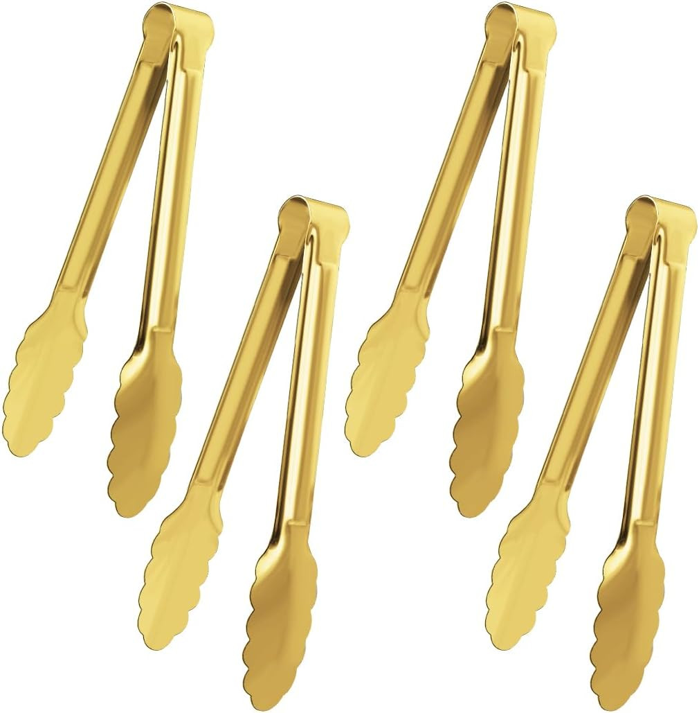 4 Pack Gold Serving Tongs  Gold Buffet Tongs Serving Utensils Salad Tongs Sta...