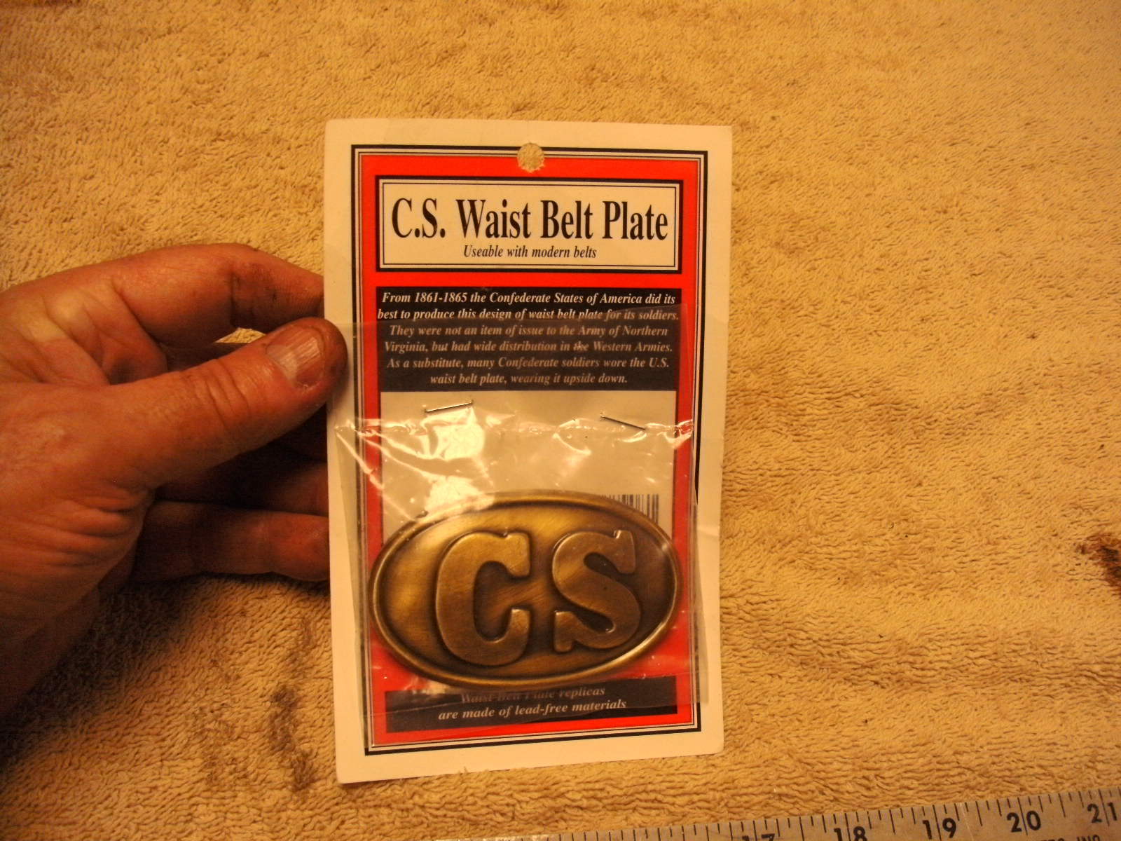 C.S.A. Reproduction C.S. Waist Belt Plate, new in the Package, Brass Finshed Met