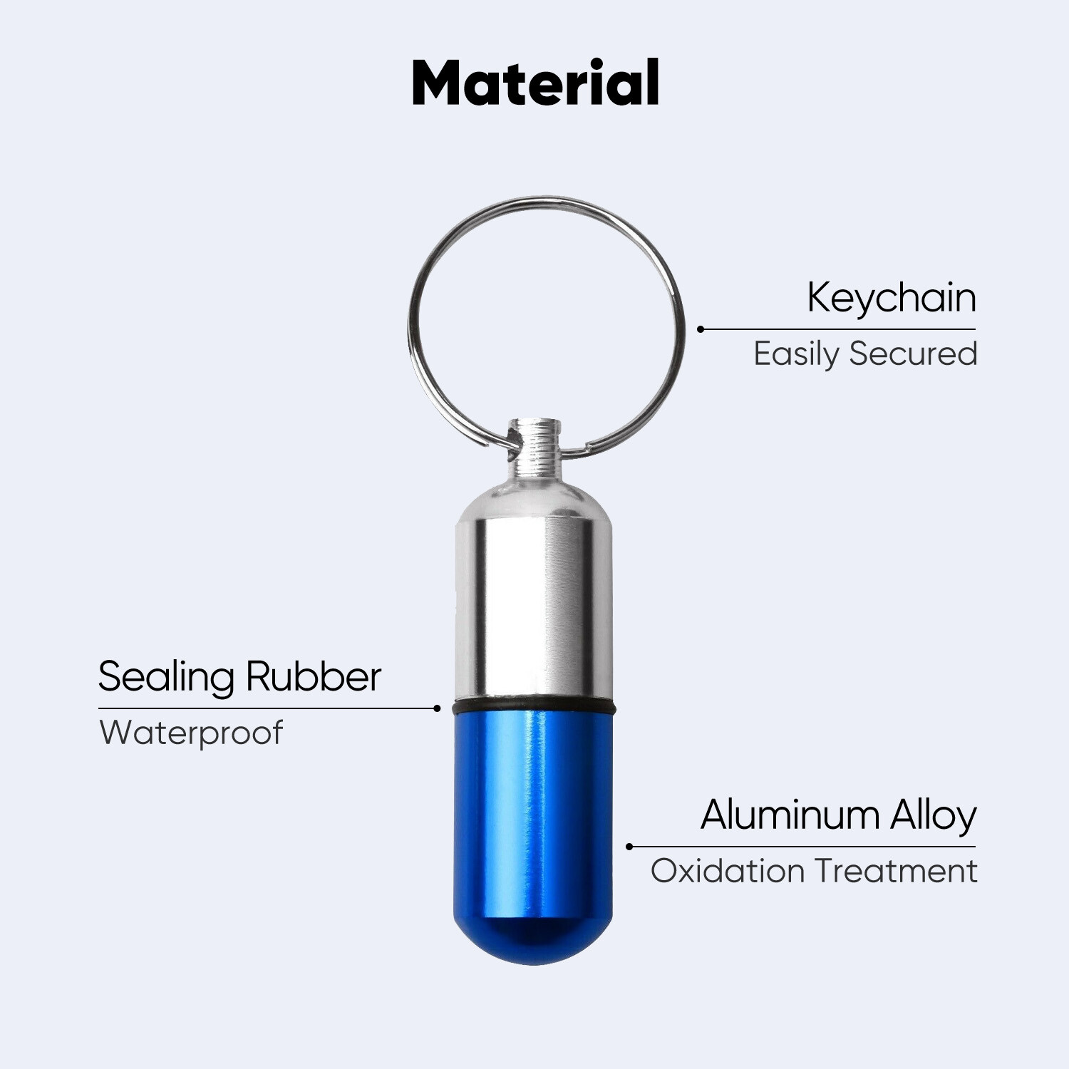 2 Pack Medicine Pill Bottle Portable Container Holder Keychain Waterproof Blue