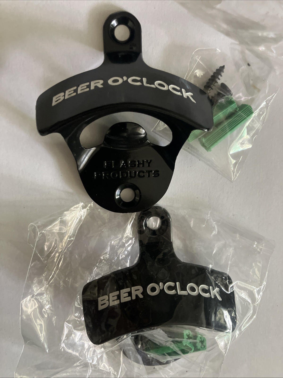 2 Bottle Openers Wall Mounted, Black White BEER O'CLOCK