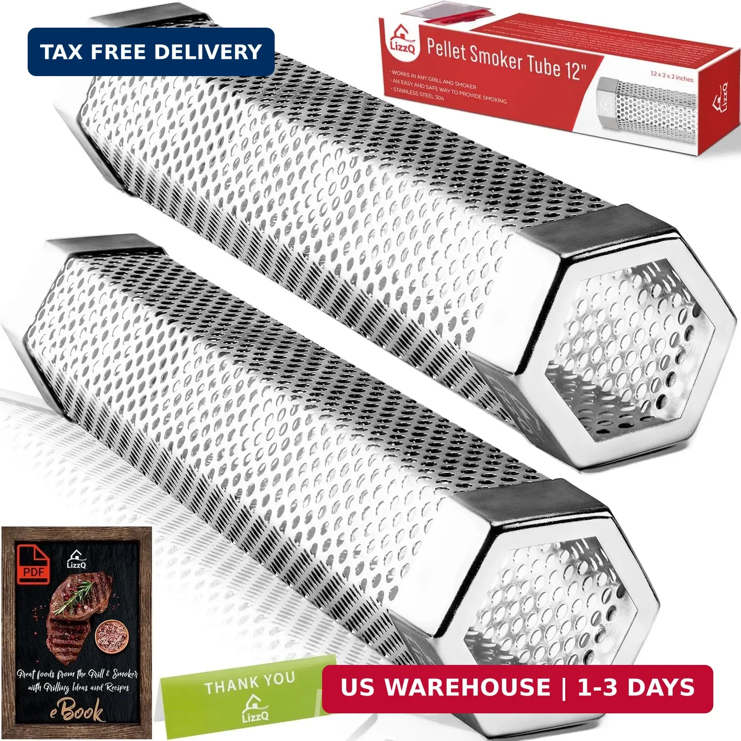 Premium Pellet Smoker Tube 12" (Set of 2) - 5 Hours of Billowing Smoke, Ho