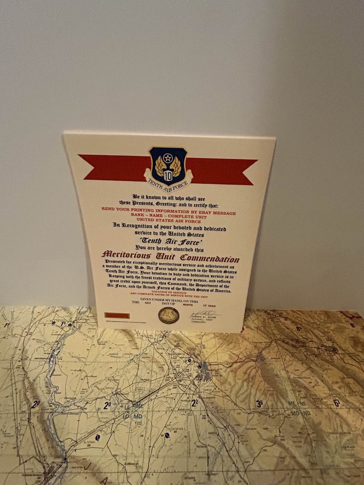 U.S. AIR FORCE / 10TH AIR FORCE - MERITORIOUS UNIT COMMENDATION CERTIFICATE