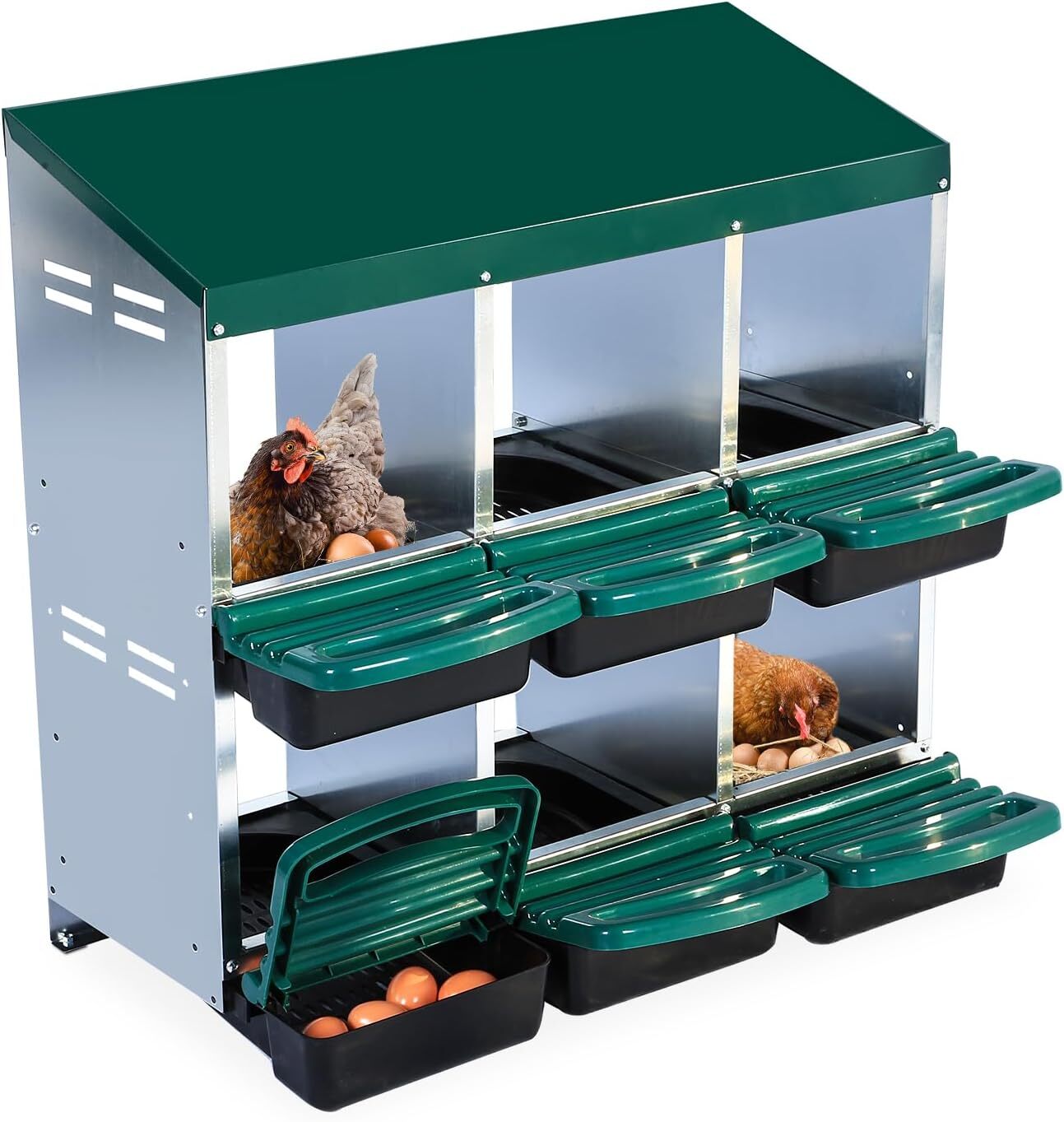 Chicken Nesting Box 6 Compartment Metal Chicken Egg Laying Box Egg Collection
