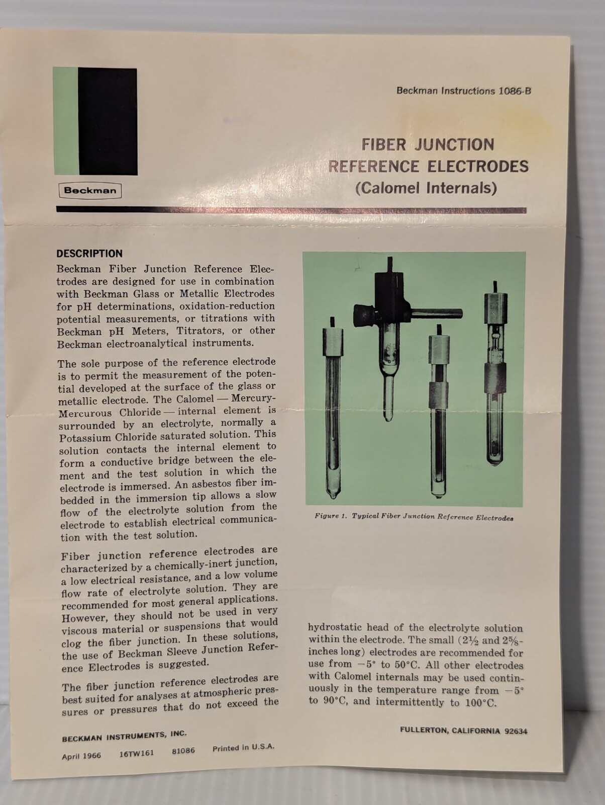 Beckman Calomel Internal Fiber Junction Reference Eletrode