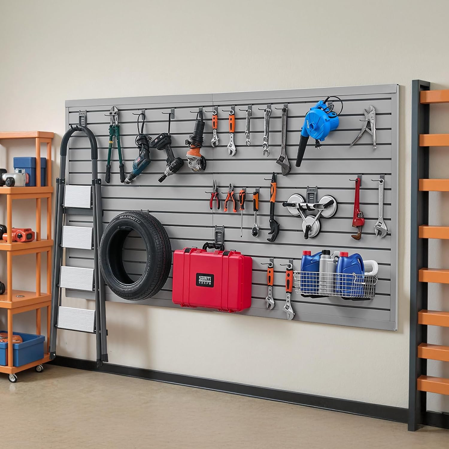 Adjustable 8x4 Ft Grey PVC Slat Wall Panel for Garage Storage & Display