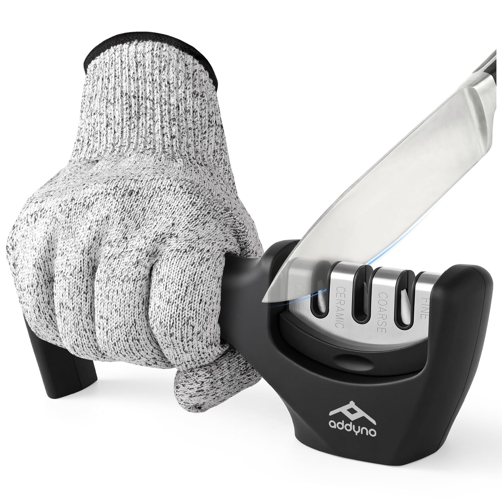 3Stage Knife Sharpener for Kitchen Knives, Adjustable Angle Guide, CoarseSharp