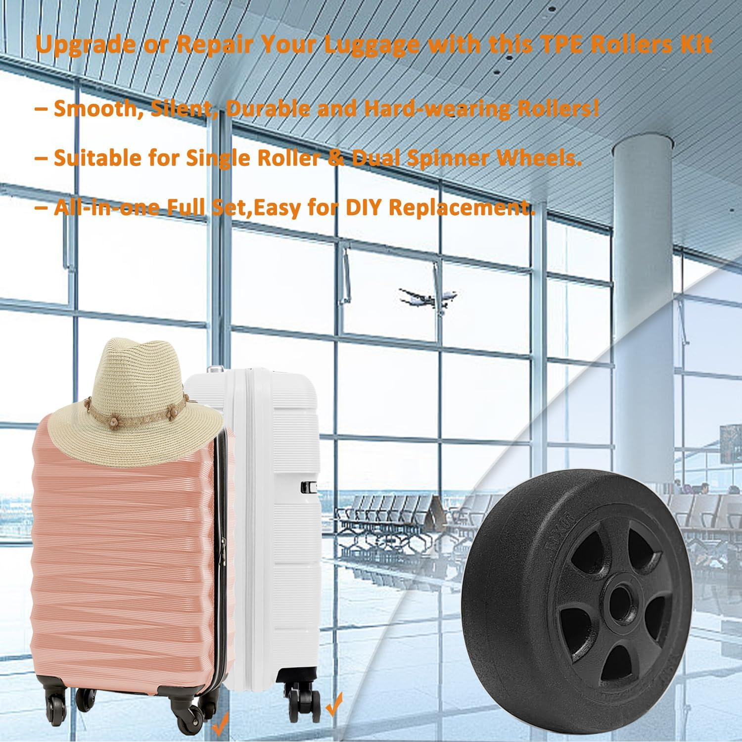 Luggage Wheels Replacement Kit for Spinner Suitcase Caster Trolley Carry on Roll