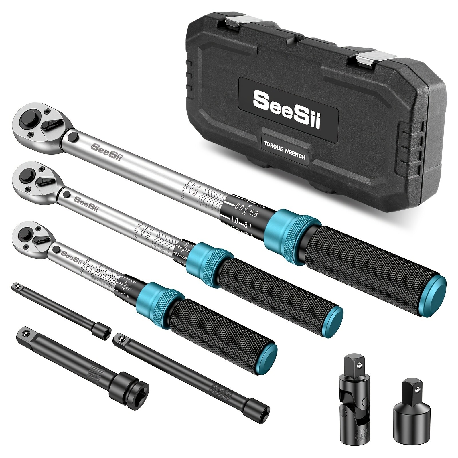 Seesii 8PCS Click Torque Wrenches Set 1/4 & 3/8 & 1/2-Inch ±3% Accuracy 72-Tooth